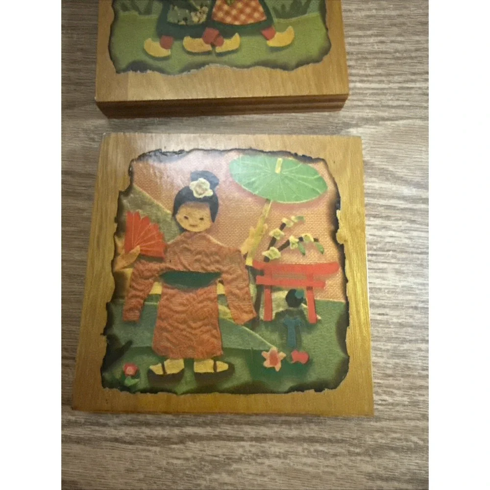 Set of 2‎ Vintage Decoupage Wooden Wall Plaques - Asian And Dutch